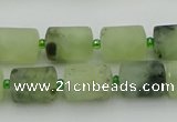 CRU232 15.5 inches 10*14mm tube matte green rutilated quartz beads