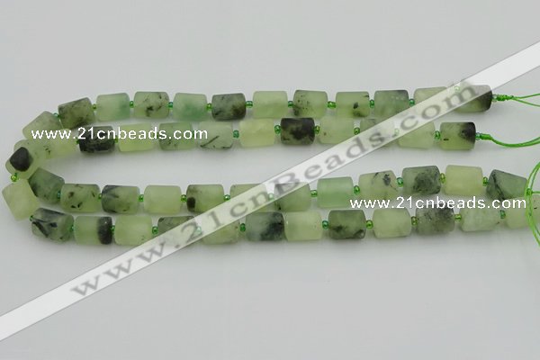 CRU232 15.5 inches 10*14mm tube matte green rutilated quartz beads