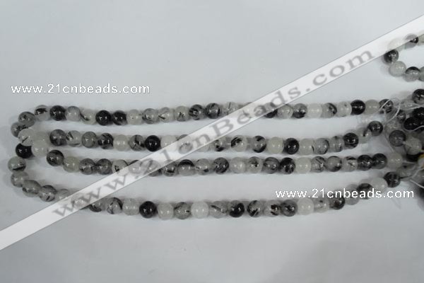 CRU303 15.5 inches 8mm round black rutilated quartz beads