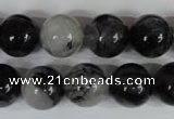 CRU306 15.5 inches 14mm round black rutilated quartz beads