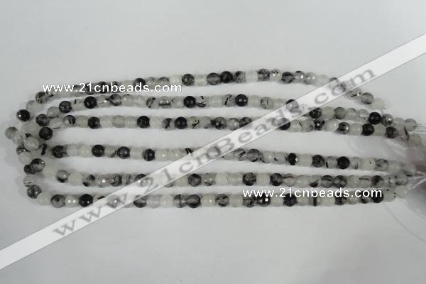 CRU312 15.5 inches 6mm faceted round black rutilated quartz beads