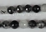 CRU314 15.5 inches 10mm faceted round black rutilated quartz beads