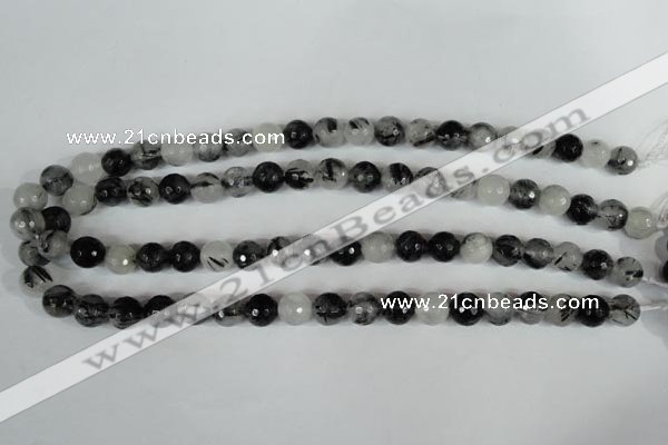 CRU314 15.5 inches 10mm faceted round black rutilated quartz beads