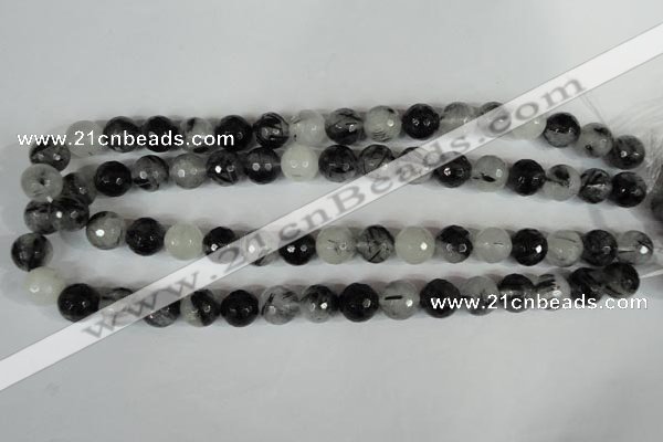 CRU315 15.5 inches 12mm faceted round black rutilated quartz beads