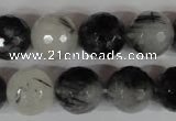 CRU316 15.5 inches 14mm faceted round black rutilated quartz beads