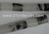 CRU328 15.5 inches 8*11mm column black rutilated quartz beads