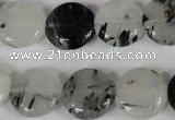 CRU340 15.5 inches 15mm flat round black rutilated quartz beads