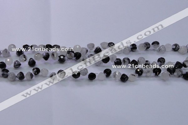 CRU345 Top drilled 7*7mm faceted teardrop black rutilated quartz beads