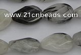 CRU354 13*18mm twisted & faceted oval black rutilated quartz beads