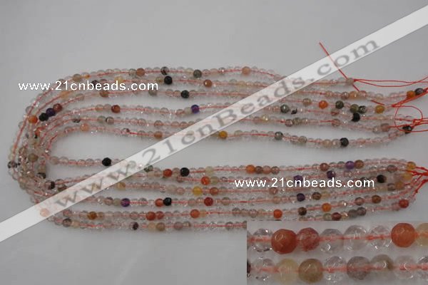 CRU400 15.5 inches 4mm faceted round Multicolor rutilated quartz beads