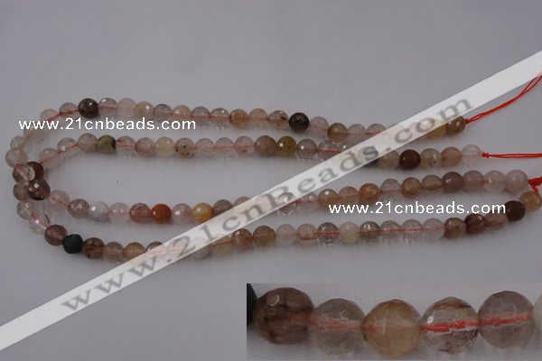 CRU402 15.5 inches 8mm faceted round Multicolor rutilated quartz beads