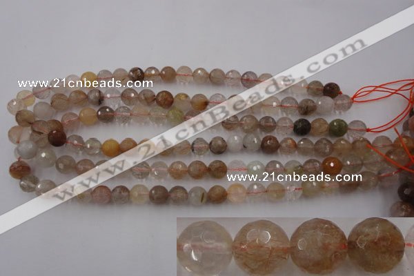 CRU403 15.5 inches 10mm faceted round Multicolor rutilated quartz beads