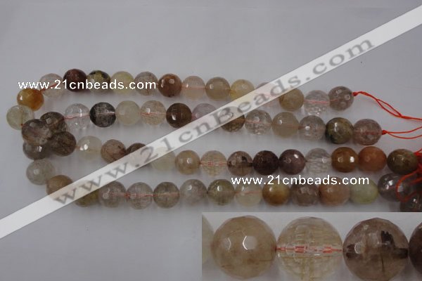 CRU405 15.5 inches 14mm faceted round Multicolor rutilated quartz beads