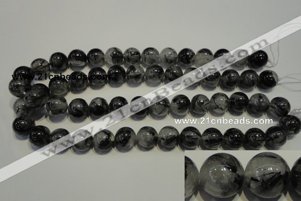 CRU505 15.5 inches 14mm round black rutilated quartz beads wholesale