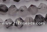 CRU512 15.5 inches 8mm faceted nuggets black rutilated quartz beads