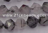 CRU513 15.5 inches 10mm faceted nuggets black rutilated quartz beads