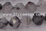 CRU514 15.5 inches 12mm faceted nuggets black rutilated quartz beads