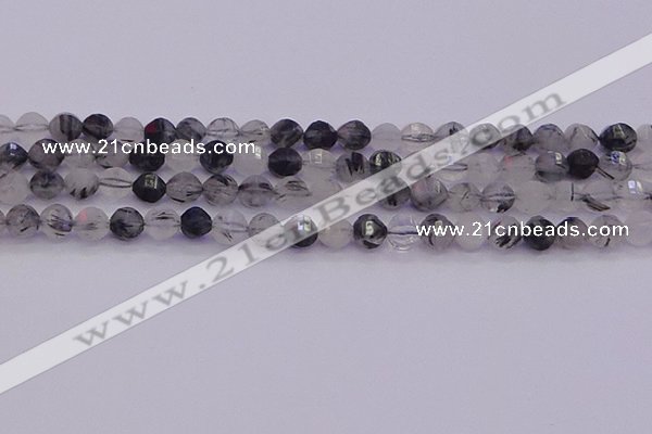 CRU521 15.5 inches 6mm faceted round black rutilated quartz beads