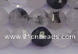 CRU522 15.5 inches 8mm faceted round black rutilated quartz beads