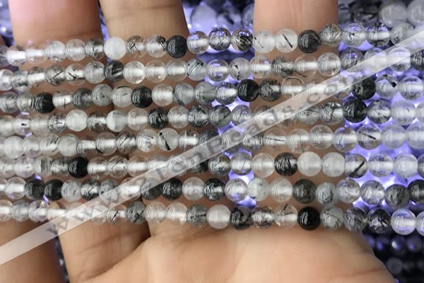 CRU535 15.5 inches 4mm round black rutilated quartz beads wholesale