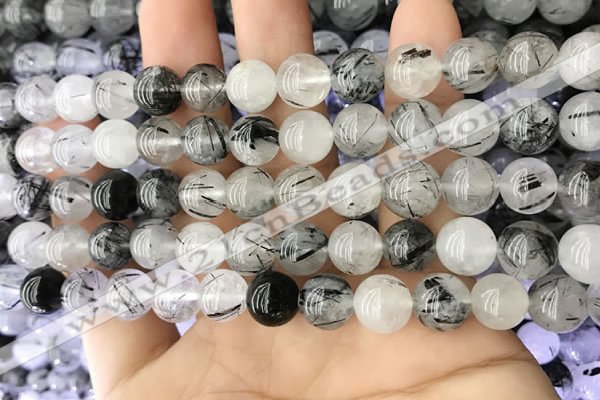 CRU537 15.5 inches 8mm round black rutilated quartz beads wholesale