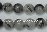 CRU55 15.5 inches 14mm round black rutilated quartz beads wholesale