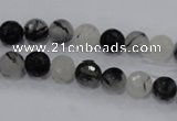 CRU57 15.5 inches 6mm faceted round black rutilated quartz beads