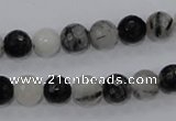 CRU58 15.5 inches 8mm faceted round black rutilated quartz beads