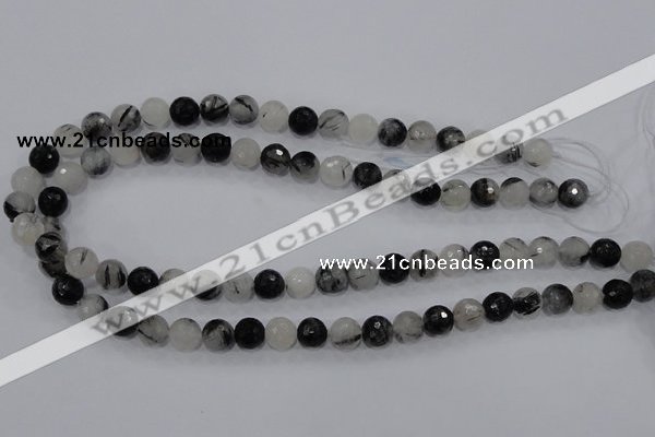 CRU58 15.5 inches 8mm faceted round black rutilated quartz beads