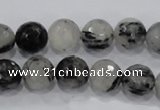 CRU60 15.5 inches 12mm faceted round black rutilated quartz beads