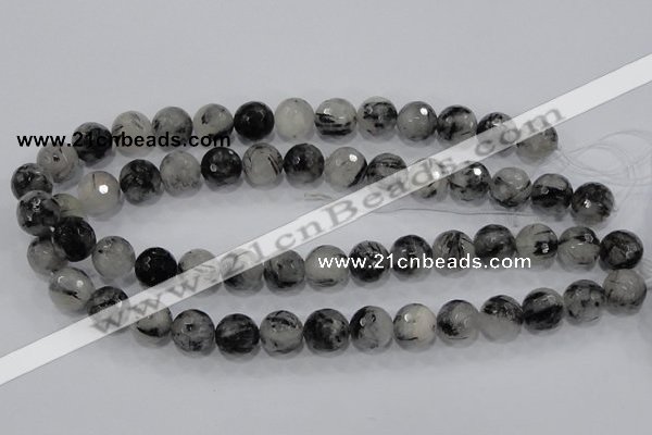 CRU60 15.5 inches 12mm faceted round black rutilated quartz beads