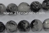 CRU62 15.5 inches 16mm faceted round black rutilated quartz beads