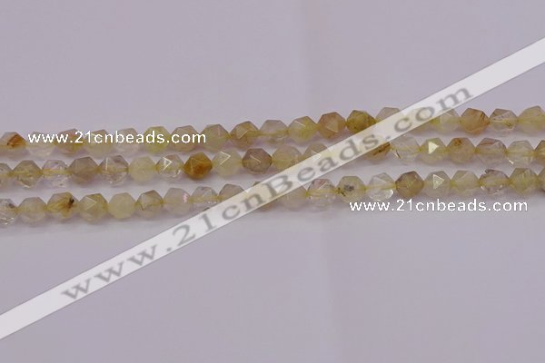 CRU621 15.5 inches 6mm faceted nuggets golden rutilated quartz beads