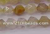 CRU622 15.5 inches 8mm faceted nuggets golden rutilated quartz beads