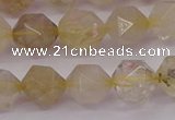 CRU623 15.5 inches 10mm faceted nuggets golden rutilated quartz beads