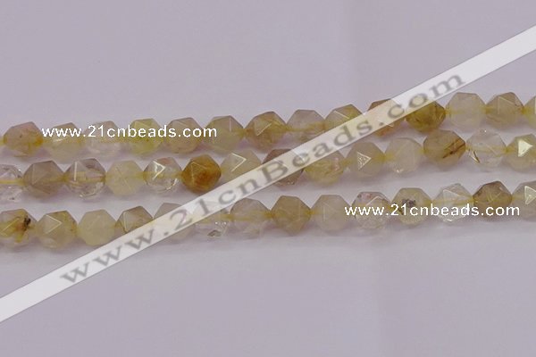 CRU624 15.5 inches 12mm faceted nuggets golden rutilated quartz beads