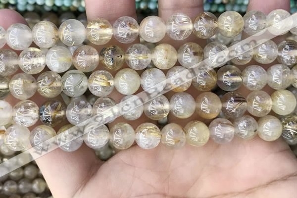 CRU637 15.5 inches 8mm round golden rutilated quartz beads