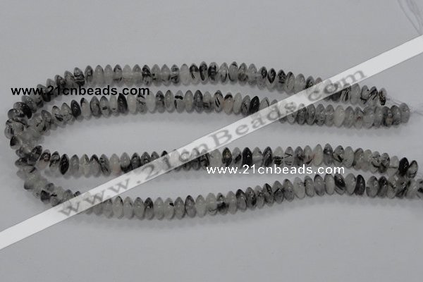 CRU66 15.5 inches 5*10mm rondelle black rutilated quartz beads