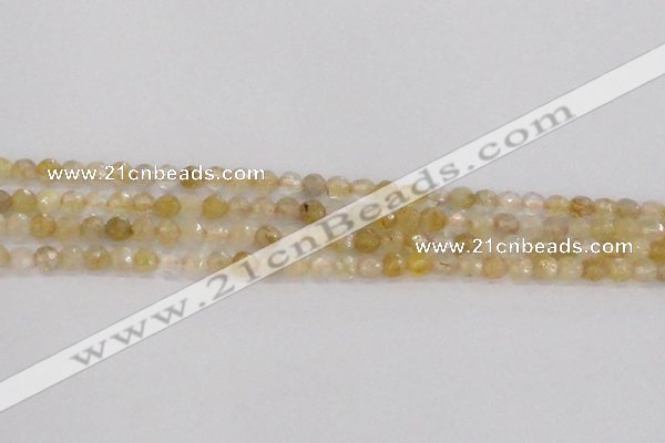 CRU666 15.5 inches 4mm faceted round golden rutilated quartz beads