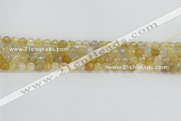 CRU667 15.5 inches 6mm faceted round golden rutilated quartz beads