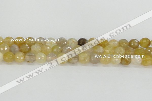 CRU668 15.5 inches 8mm faceted round golden rutilated quartz beads