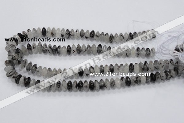 CRU67 15.5 inches 6*12mm rondelle black rutilated quartz beads