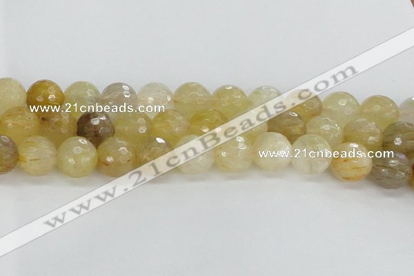 CRU670 15.5 inches 12mm faceted round golden rutilated quartz beads