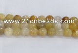 CRU671 15.5 inches 14mm faceted round golden rutilated quartz beads