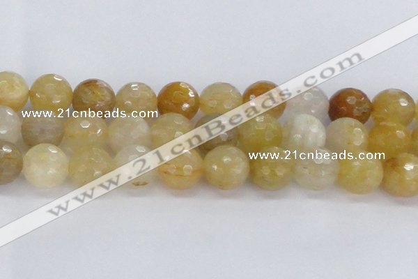 CRU671 15.5 inches 14mm faceted round golden rutilated quartz beads