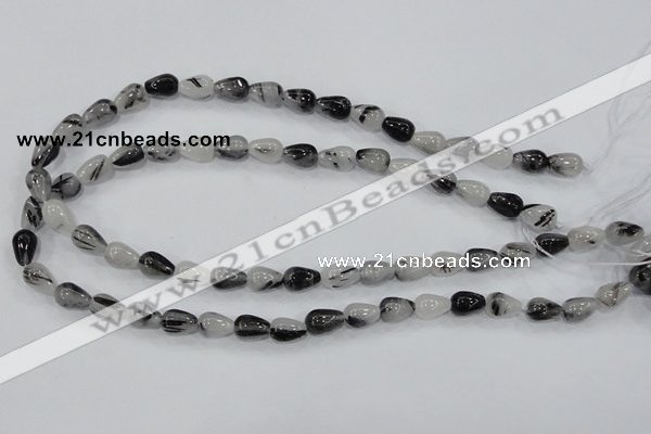 CRU68 15.5 inches 8*12mm teardrop black rutilated quartz beads