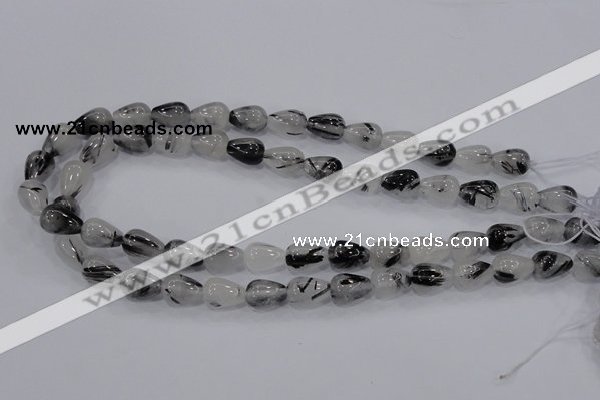 CRU69 15.5 inches 10*14mm teardrop black rutilated quartz beads