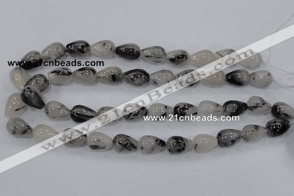 CRU70 15.5 inches 13*18mm teardrop black rutilated quartz beads