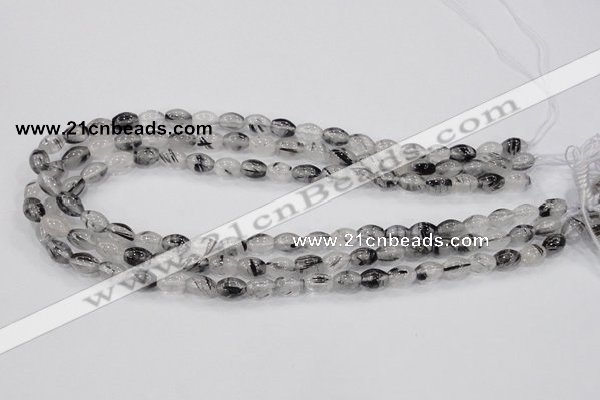 CRU71 15.5 inches 8*10mm rice black rutilated quartz beads wholesale