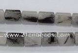 CRU74 15.5 inches 8*12mm column black rutilated quartz beads